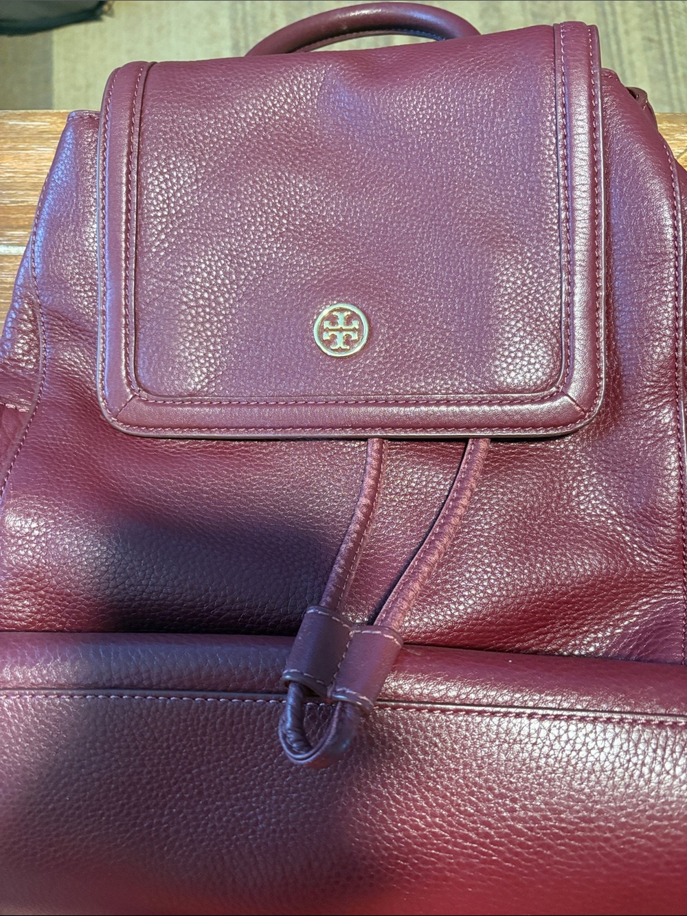 Tory Burch Pebbled Leather Backpack in Burgundy